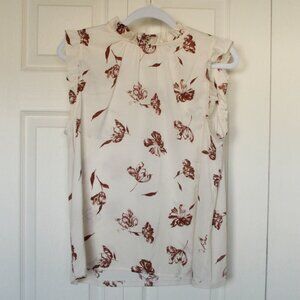 Ann Taylor Factory cream and brown floral ruffle tank size Medium